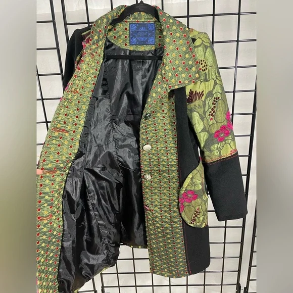 Vintage lulu h floral iridescent green unique coat button down size m - Picture 7 of 16